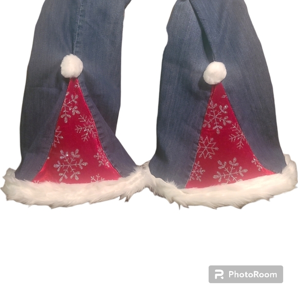 Christmas Santa Hat Pants Jeans Upcycled one of a kind handmade - Picture 9 of 12